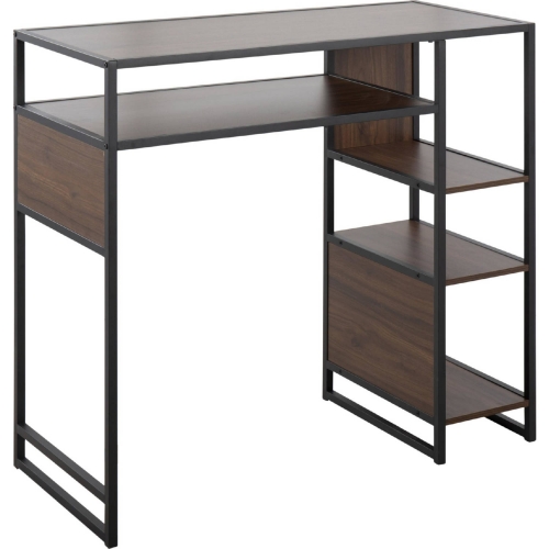 Display Bar Table w/ Storage in Black Metal & Walnut Wood